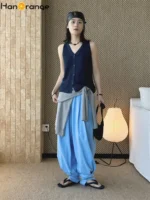 HanOrange 2026 Summer Lazy V-Neck Knit Single-breasted Vest Side Tie Design Women Sleeveless Top Black/Beige/Navy Blue - Image 5