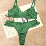 Satin Lingerie Set, French Lace Front Opening Bra - Ultra Thin Cup, Minimiser for Large Breasts & Push Up for Small BANERDANNI - Image 4