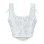 Vintage Women Corset Printed Sleeveless Lace Up Bandage Slim Crop Tops Tank Fashion Sexy Female Bustier Camisole - Image 4