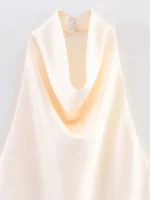 Women's Satin Halterneck Tank Top Backless Button Detail Sexy Flowing Camis Fashionable Athleisure Wear - Image 5