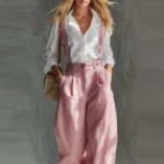 Casual High Waist Button Straight Playsuit Women Fashion Street Wide Leg Pants Jumpsuits Simple Solid Sleeveless Camisole Romper - Image 4