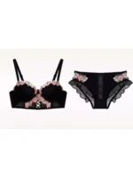 YUQI Vintage Floral Lingerie Set Cream Lace Bralette, Retro Push Up Bra for Small Bust Women Pure & Sensual Embroidered Wireless - Image 6