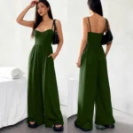 Sleeveless Suspender Slim Sexy Tunic Vest 1-piece Wide-leg Trousers Womens Summer New Solid Color Elegant Pocket Sports Jumpsuit - Image 2