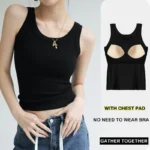 New Women Solid Round Neck Ribbed Tank Top Camisole Women Summer Basic Elastic TankTop One-piece Vest with Chest Pad Y2k - Image 3