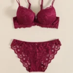 1 Set Elegant Lace Embroidery & Breathable Fabric Lingerie Set: Push-Up Bra, Drop Waist Sheer Panty - Ultimate Valentine's Day - Image 2