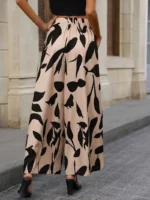 Women's Leaf Print Wide-Legged Casual Pants Loose Fit Fashionable Trousers - Image 3