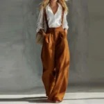 Women Fashion Wide Leg Pocket Loose Playsuit Elegant Off Shoulder High Waisted Jumpsuit Sexy Sleeveless Solid Color Long Romper - Image 5