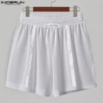 INCERUN Summer Men Shorts Mesh Patchwork Drawstring Loose See Through Male Shorts Streetwear 2025 Sexy Vacation Men Bottoms - Image 4