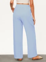 Women's Solid Color Loose Wide Leg Pants Casual Drawstring Straight Pants Pocket Casual Pants Trousers Loose High Waisted Pants - Image 6