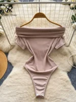 SINGREINY Off Shoulder Women Rompers Simple Style Open Crotch Solid Versatile Slim Chic Summer Casual Workwear Sensual Bodysuits - Image 3