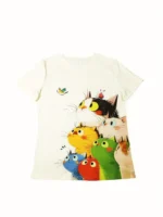 Colorful Stacked Cats Women's Tee - Cute Cartoon Feline Graphic, Playful Print for Casual Daily Wear - Image 3