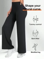 Ladies High-Waisted Wide-Leg Yoga Pants Solid Color Elastic Waistband Comfortable Fabric for Outdoor Fitness - Image 4