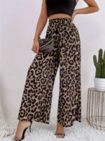 2025 summer temperament leopard print casual pants with women's print, elastic waistband, sagging feeling, wide leg pants - Image 3