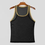 New Men Mesh Tank Tops Summer 2025 Clubwear Casual Vest U Neck Sleeveless Contrast Color Fishnet T-shirt Comfortable Chic Tees - Image 5