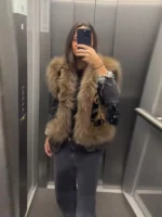 Elegant Chinese Style Women Vest Floral Faux Fur Golden Hem Fashion Female Coat Cardigan Spring Autumn High Street - Image 4