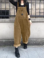 Autumn Corduroy Jumpsuits 2025 ZANZEA Women Overall Pants Casual Suspender Fashion Wide Leg Playsuits Rompers Streetwear Trouser - Image 3