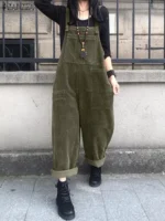 Autumn Corduroy Jumpsuits 2025 ZANZEA Women Overall Pants Casual Suspender Fashion Wide Leg Playsuits Rompers Streetwear Trouser - Image 4