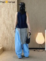 HanOrange 2026 Summer Lazy V-Neck Knit Single-breasted Vest Side Tie Design Women Sleeveless Top Black/Beige/Navy Blue - Image 6