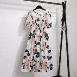 Spring Summer Chiffon Dresses Fashion Female Elastic Waist Short Sleeve Pleated Casual Dress Women A-line Dresses Vestidos - Image 2
