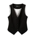 #0709 Spring Autumn Suit Vest Women Sleeveless Jacket Short Office Vest Coat Slim Single Breasted Vest Waistcoat Female Black - Image 5