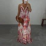 Casual High Waist Evening Party Dress Sexy V-neck Backless Sleeveless Vacation Robes Elegant Bohemian Printed Women Loose Dress - Image 4