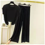 Modal Loose Homewear set O-neck Tshirts short sleeves and Wide leg pants Casual streetwear suit all match - Image 2