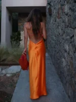 Solid Backless Stain Maxi Dress Women's Casual Spaghetti Strap V-neck High Waist Dresses 2026 Lady Summer Vacation Party Gowns - Image 5