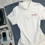 Deeptown White Vintage Letter Embroidery Women's T-Shirts Basic Short Sleeve American Style Polo Collar Tees Slim Gyaru Summer - Image 6