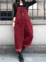 Autumn Corduroy Jumpsuits 2025 ZANZEA Women Overall Pants Casual Suspender Fashion Wide Leg Playsuits Rompers Streetwear Trouser - Image 2