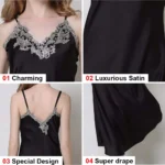 Women's Nightdress Lace Satin Nightgowns Sexy Lingerie Long Chemise Sleepwear - Image 6