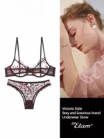 YUQI Chic Heart Lace Push-Up Bra Set | Small Bust Enhancer | Anti-Sagging Mesh Underwear | Women's French Style Lingerie Kit - Image 2