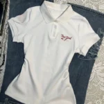 Deeptown White Vintage Letter Embroidery Women's T-Shirts Basic Short Sleeve American Style Polo Collar Tees Slim Gyaru Summer - Image 5