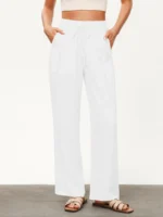 Women's Solid Color Loose Wide Leg Pants Casual Drawstring Straight Pants Pocket Casual Pants Trousers Loose High Waisted Pants - Image 5