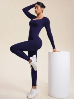 Women Workout Seamless Jumpsuit Yoga Ribbed Bodycon One Piece Square Neck Leggings Romper - Image 6