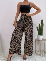 2025 summer temperament leopard print casual pants with women's print, elastic waistband, sagging feeling, wide leg pants - Image 5