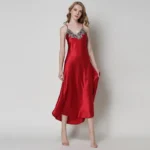 Women's Nightdress Lace Satin Nightgowns Sexy Lingerie Long Chemise Sleepwear - Image 3