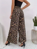 2025 summer temperament leopard print casual pants with women's print, elastic waistband, sagging feeling, wide leg pants - Image 2