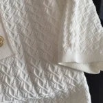 French High end Ice Silk Polo Shirt Women Summer Chic Thin Unique Jacquard Knitted Short Sleeve Loose White T-shirt Women Top - Image 5