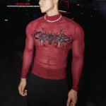 INCERUN Men T Shirt Printing Mesh See Through Turtleneck Long Sleeve Male Tee Tops Streetwear 2026 Fashion Sexy Camisetas S-3XL - Image 3