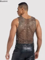 2026 Men's Summer Hollow Mesh Diamond Style Sleeveless T-Shirt Vest Sexy Fashion Trend Leisure Slim Breathable Men's Tank Tops - Image 4