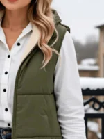 Thickened Cotton Padded Vest Zipper Womenwear Fleece Hooded Coat Lining Warm Winter Outdoor Casual Fashion Cotton Padded Vest - Image 4