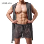 Sexy Men Hollow Out Tank Tops Sleeveless Long Vest 2022 European Style Casual Beach Shirt Clothing Open Stitch Hooded T-shirt - Image 4