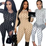 Retro Jumpsuit Women Sexy Slim Fit Moon Print Long Sleeve Tight Leggings Round Neck Versatile Casual Wear Autumn Fashion - Image 4