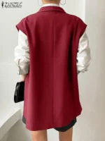 ZANZEA Autumn Women Blazer Vest Sleeveless Fashion Lapel Collar Waistcoat Elegant Lace Up Korean Tank Jackets Oversized Outwears - Image 4