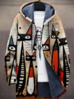 Men Cardigans Coats Cozy Art Cats Kitty Graphics Printed Mid Fleece Plush Thick Winter Casual Streetwear Unisex Clothing - Image 4