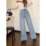Womens High Waist Wide Leg Jeans Vintage Baggy Denim Pants With Pockets Comfortable Straight Leg Streetwear Fashion Trousers - Image 3