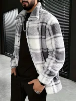 Trendy Mens Plaid Fleece Jackets Vintage Buttoned Lapel Furry Cozy Flannel Jacket Coat For Men Fall Winter New Casual Outerwear - Image 4