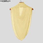 INCERUN Men Irregular Tank Tops Solid Color Turtleneck Sleeveless Transparent Vests Summer Streetwear 2024 Fashion Men Clothing - Image 5