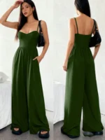 Sleeveless Suspender Slim Sexy Tunic Vest 1-piece Wide-leg Trousers Womens Summer New Solid Color Elegant Pocket Sports Jumpsuit - Image 6