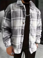 Trendy Mens Plaid Fleece Jackets Vintage Buttoned Lapel Furry Cozy Flannel Jacket Coat For Men Fall Winter New Casual Outerwear - Image 2